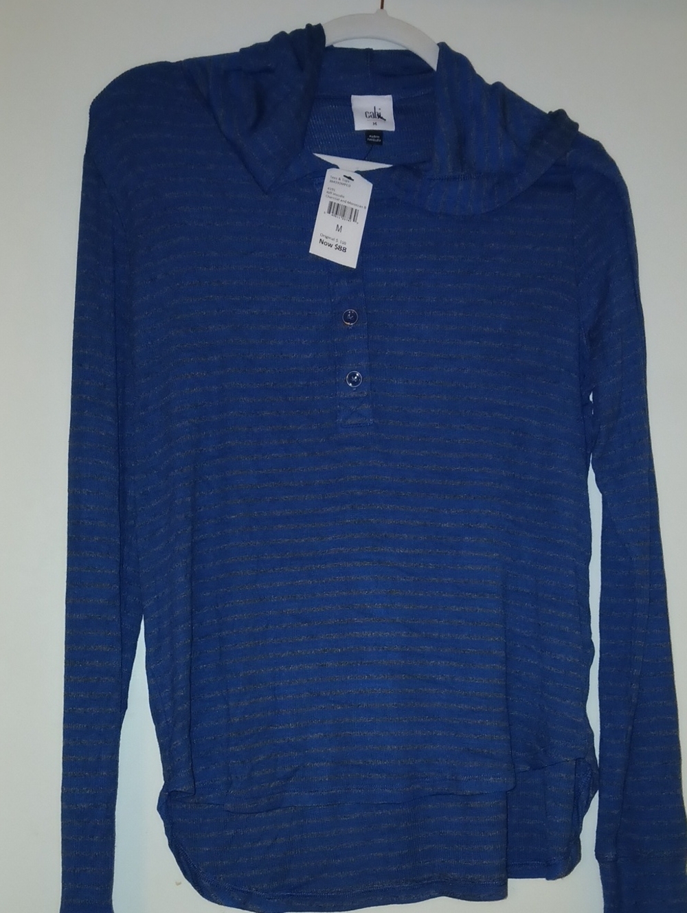 CAbi Royal Blue Striped Hooded Henley
